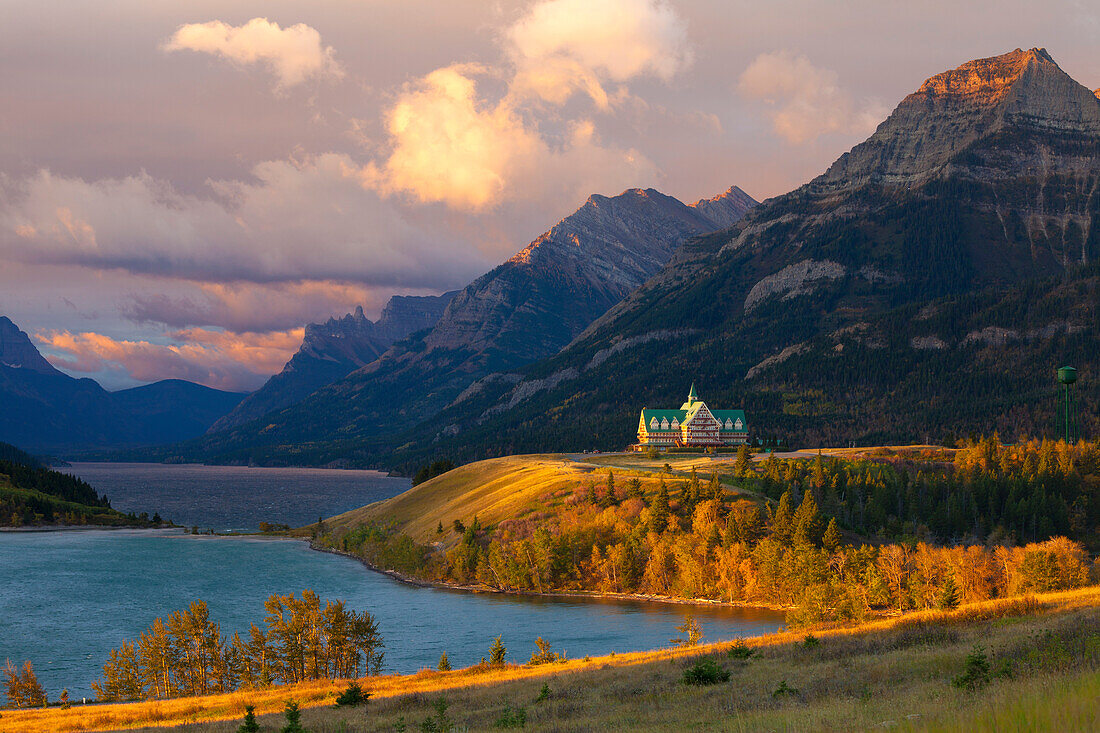 The Prince of Wales Hotel at Sunrise, Waterton Lakes National Park, Alberta, Canada, North America