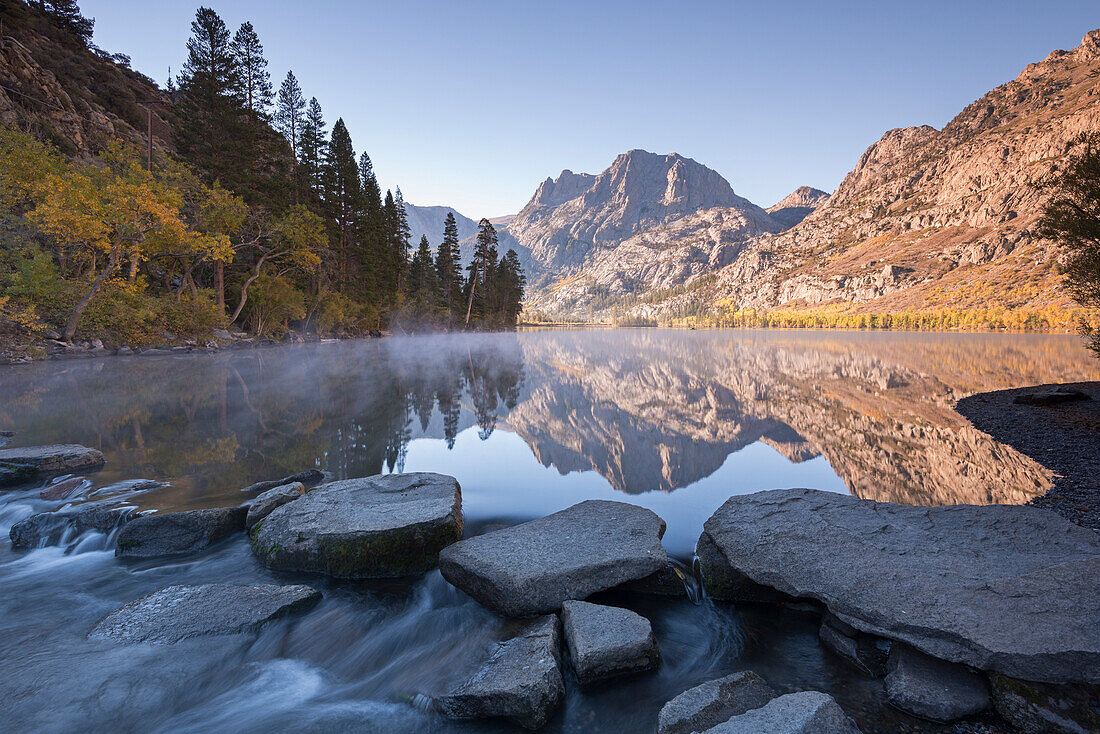Stepping stones over Silver Lake in the Eastern Sierras, June Lakes, California, United States of America, North America