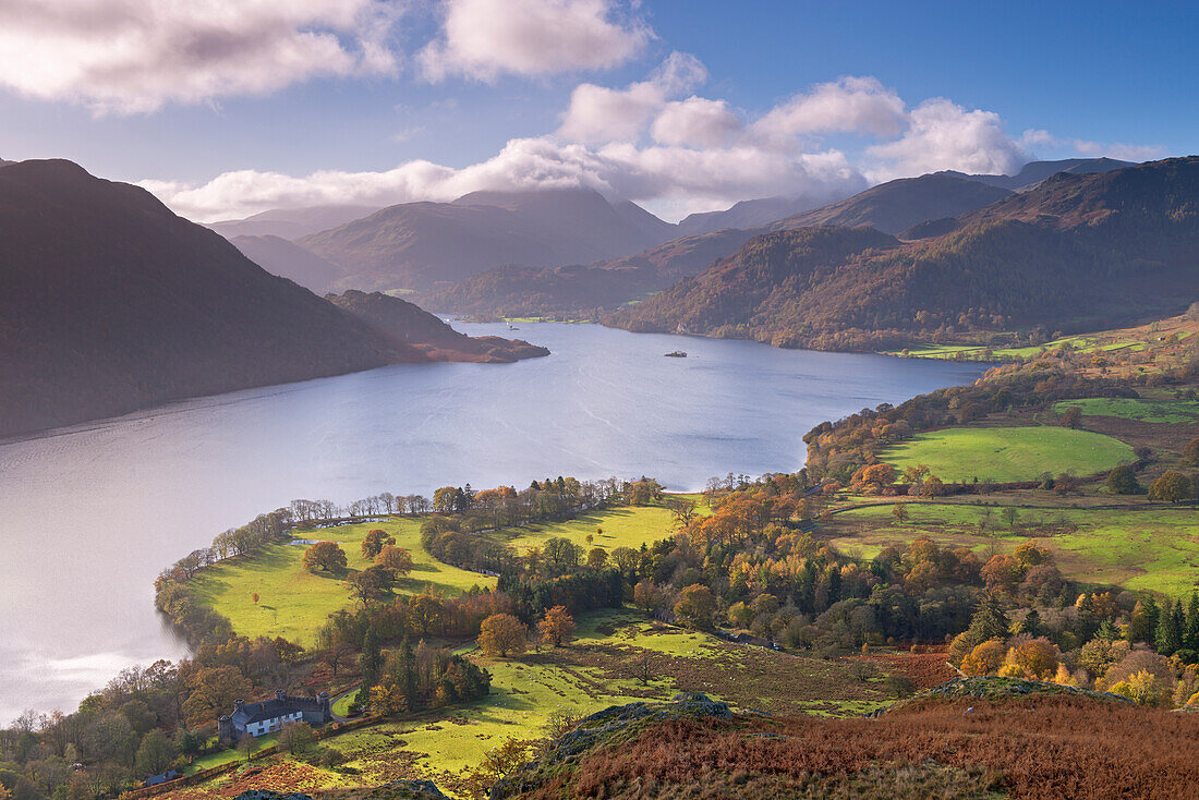 Ullswater from Gowbarrow Fell in autumn, Lake District National Park, Cumbria, England, United Kingdom, Europe