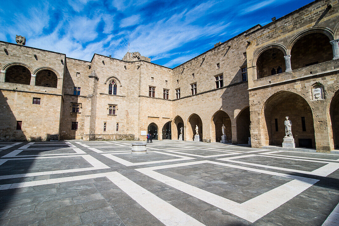 Yard in the Palace of the Grand Master, the Medieval Old Town of the City of Rhodes, UNESCO World Heritage Site, Rhodes, Dodecanese Islands, Greek Islands, Greece, Europe