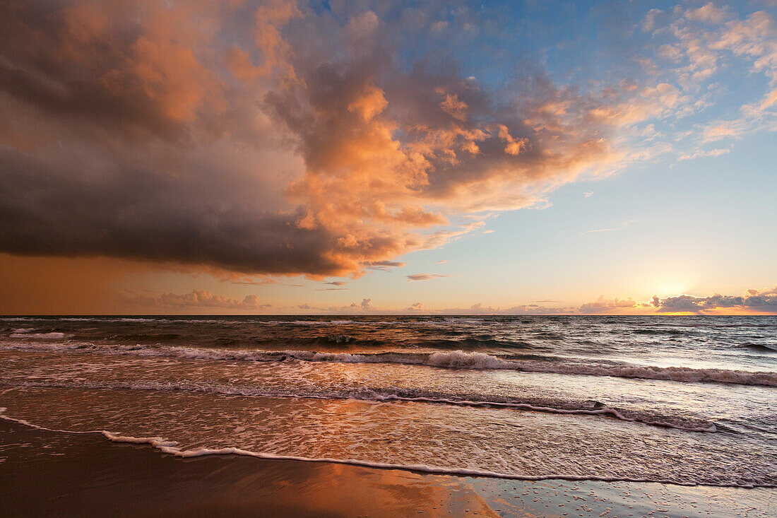 Thunderclouds at western beach, Darss, National Park Vorpommersche Boddenlandschaft, Baltic Sea, Mecklenburg-West Pomerania, Germany