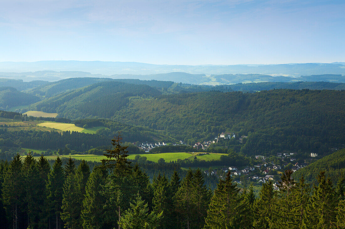 View from Hohe Bracht hill, Rothaargebirge, Sauerland region, North Rhine-Westphalia, Germany