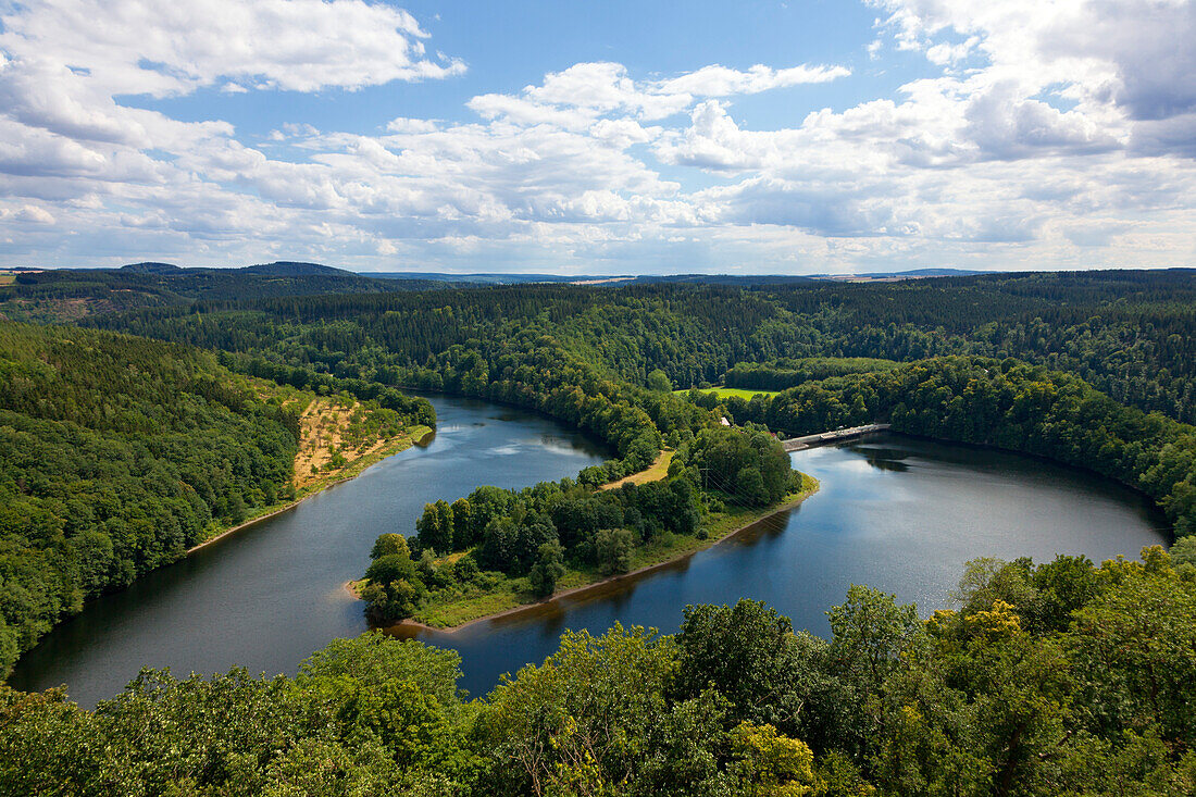 Saale barrage near Burgk castle, nature park Thueringer Schiefergebirge / Obere Saale,  Thuringia, Germany