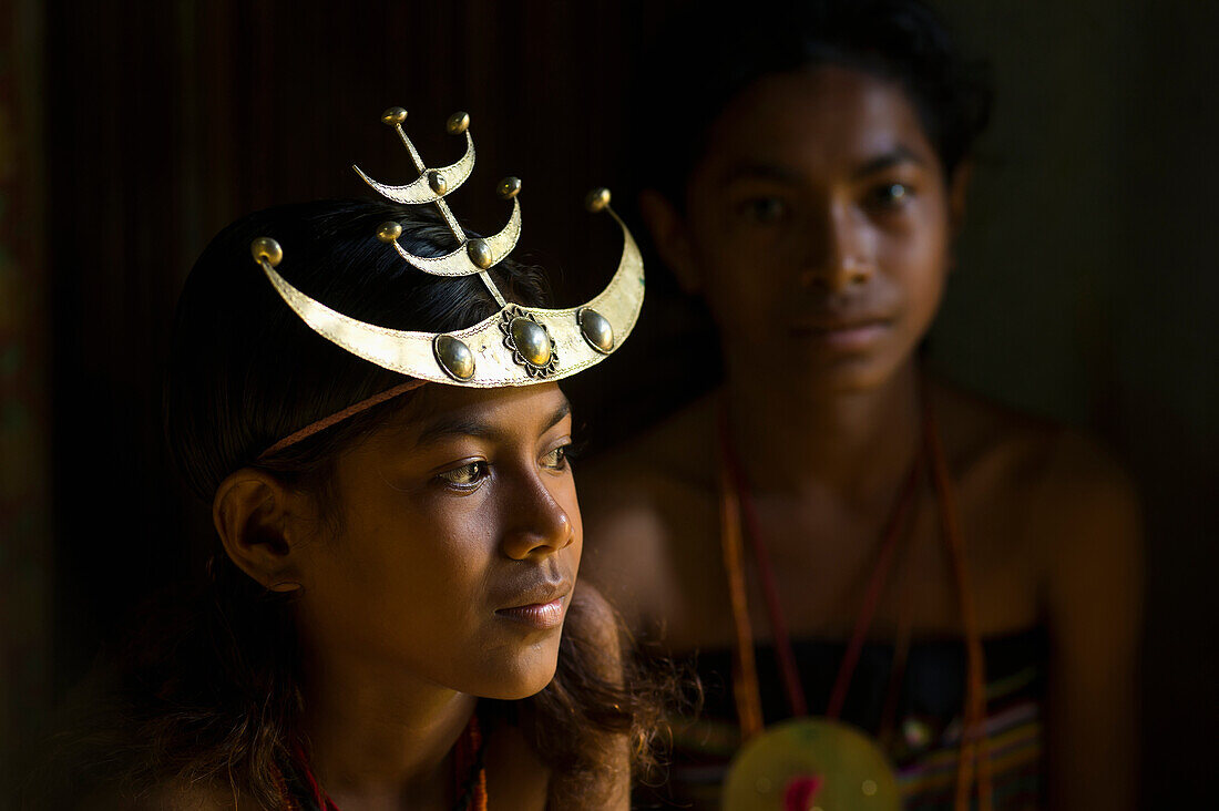 Girl with a traditional Timorese headband, Timor-Leste