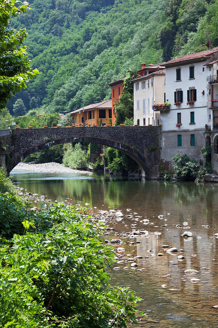 The quaint village of Bagni di Lucca in the Alpuan Alps, Bagni di Lucca, Tuscany, Italy