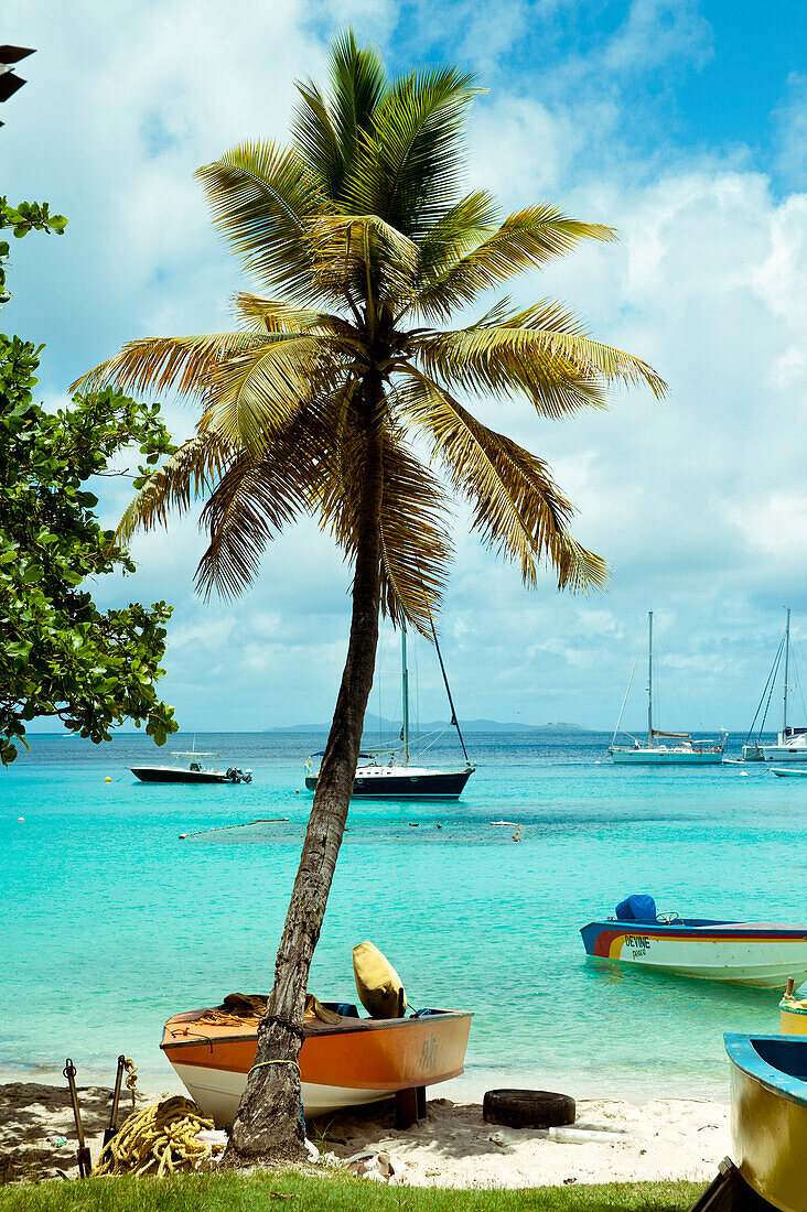 Boats Near The Fishermen Village In Mustique Island, St Vincent And The Grenadines, West Indies