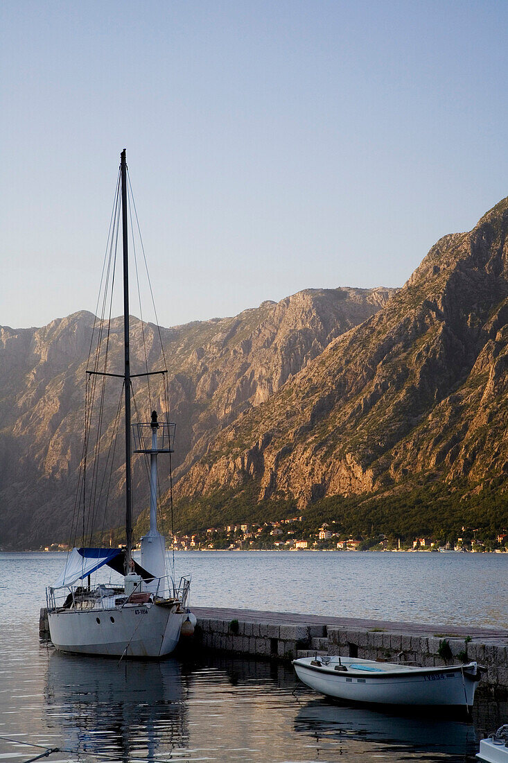 Sailing And Rowing Boats Moored At Sunset,Kotor Bay Montenegro.Tif