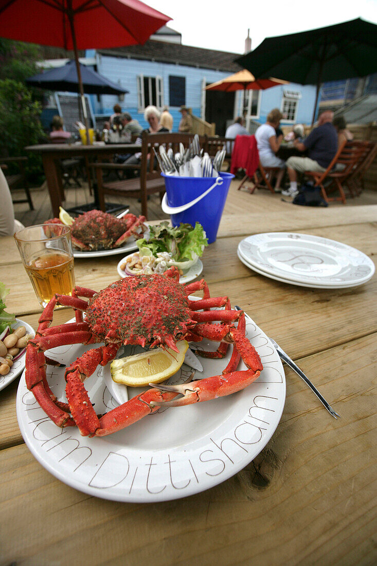 Crab served at Anchorage seafood cafe, Dittisham, Devon, England