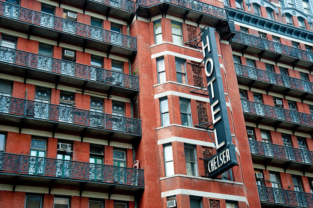 Facade Of The Famous Hotel Chelsea, Manhattan, New York, Usa
