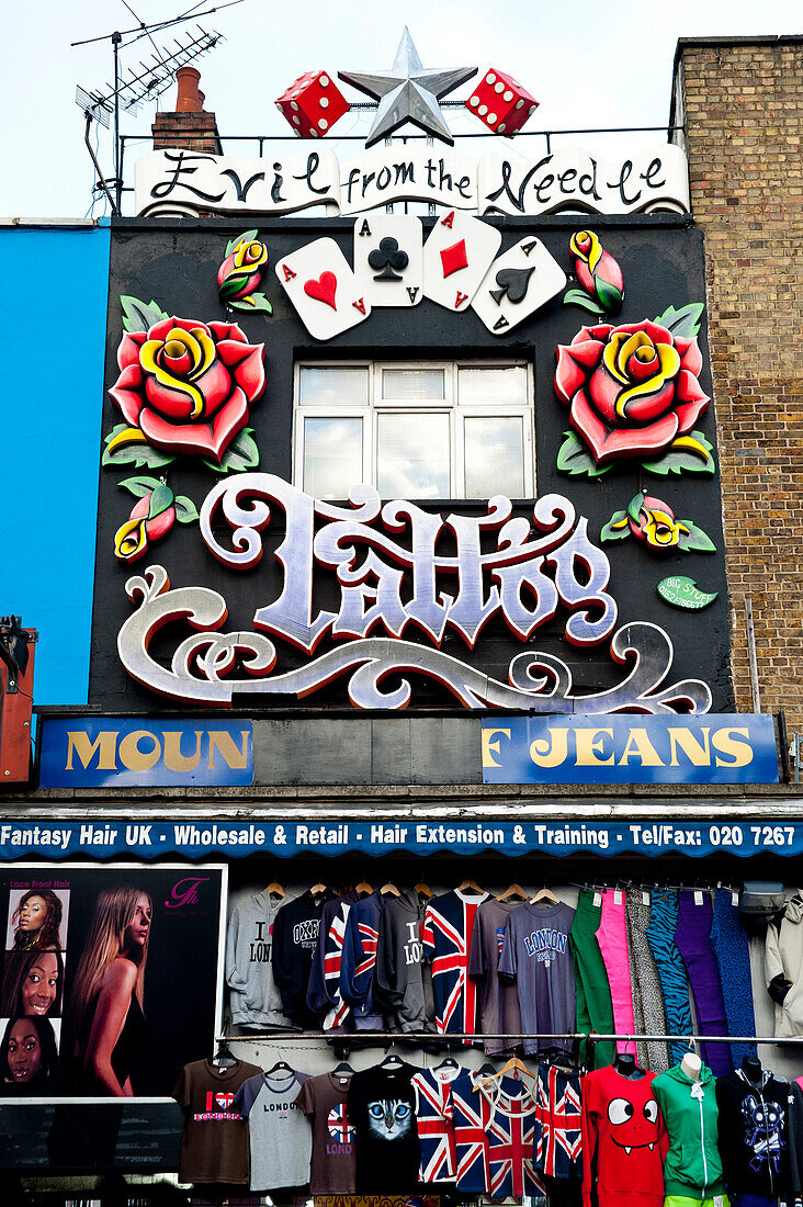 Shops In Camden High Street As Part Of The Famous Camden Market, North London, London, Uk
