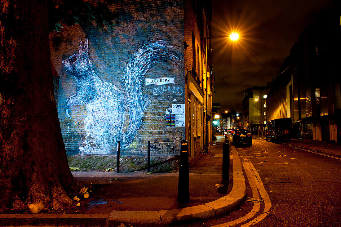 Streer Art By Belgian Artist Roa Painted On A Wall In East London, London, Uk