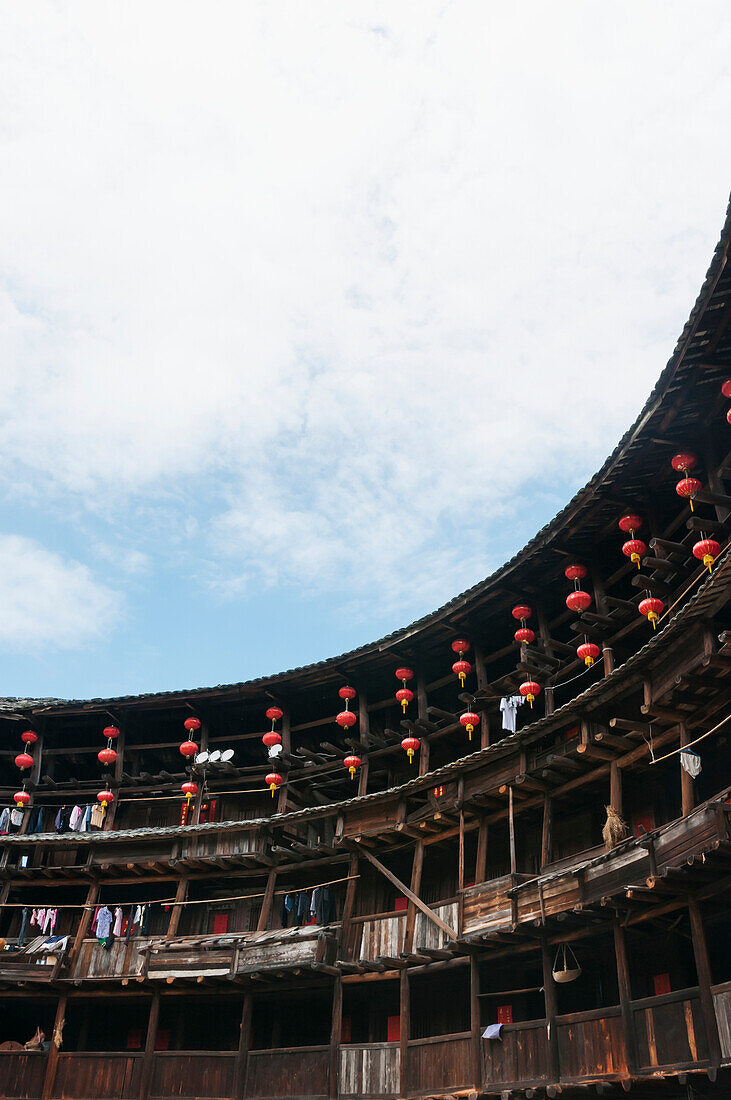 'Round Tulou buildings in a village from Hakka minority group were built eight centuries ago; Yongding, Fujian province, China'