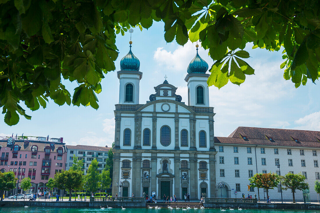 'Church along River Reuss; Lucerne, Switzerland'