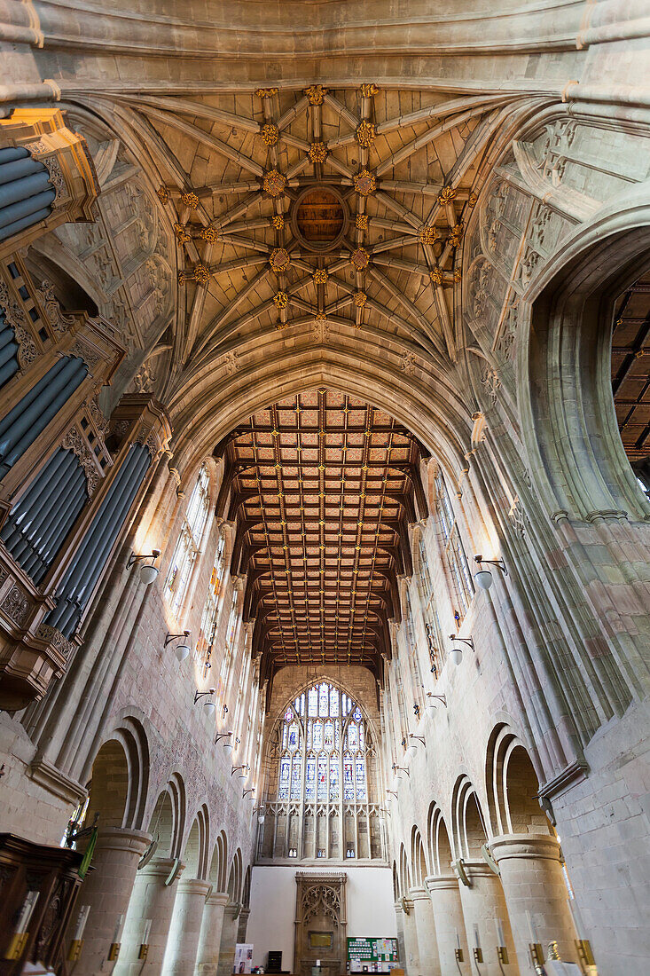 'Great Malvern Priory interior; Malvern, Worcestershire, England'