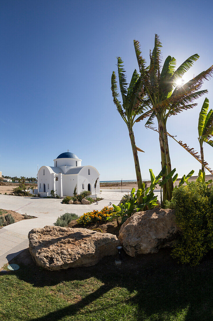 'White church building along the mediterranean coast; Geroskipou, Cyprus'