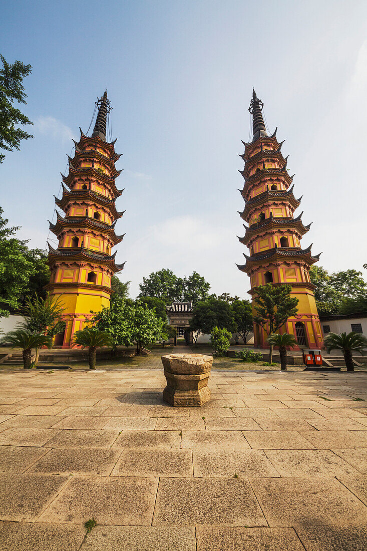 Twin Pagodas dating to the Northern Song Dynasty and remains of the Main Hall of the Arhat Temple, Suzhou, Jiangsu, China