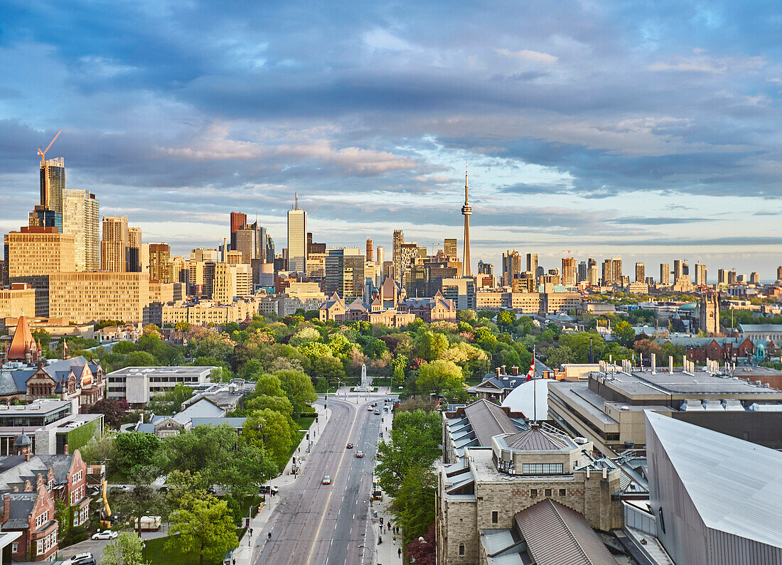 'City street and skyline; Toronto, Ontario, Canada'