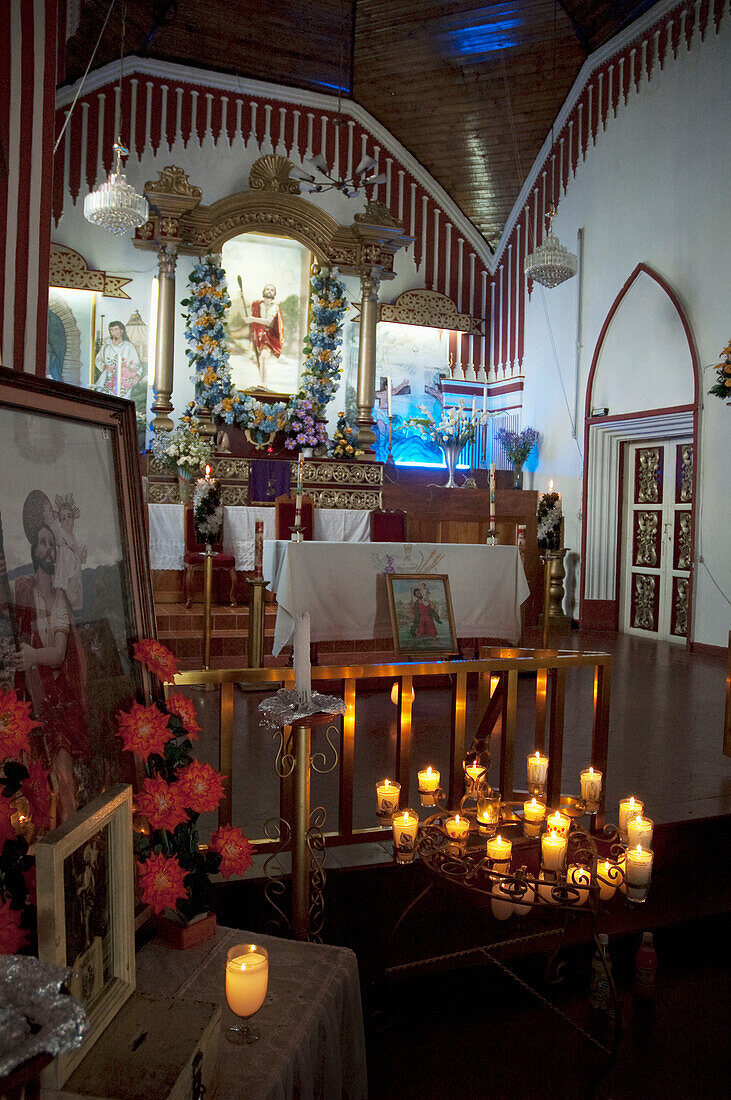 Candles By The Altar Of The Guadalupe Church, San Cristobel De Las Casas, Chiapas, Mexico