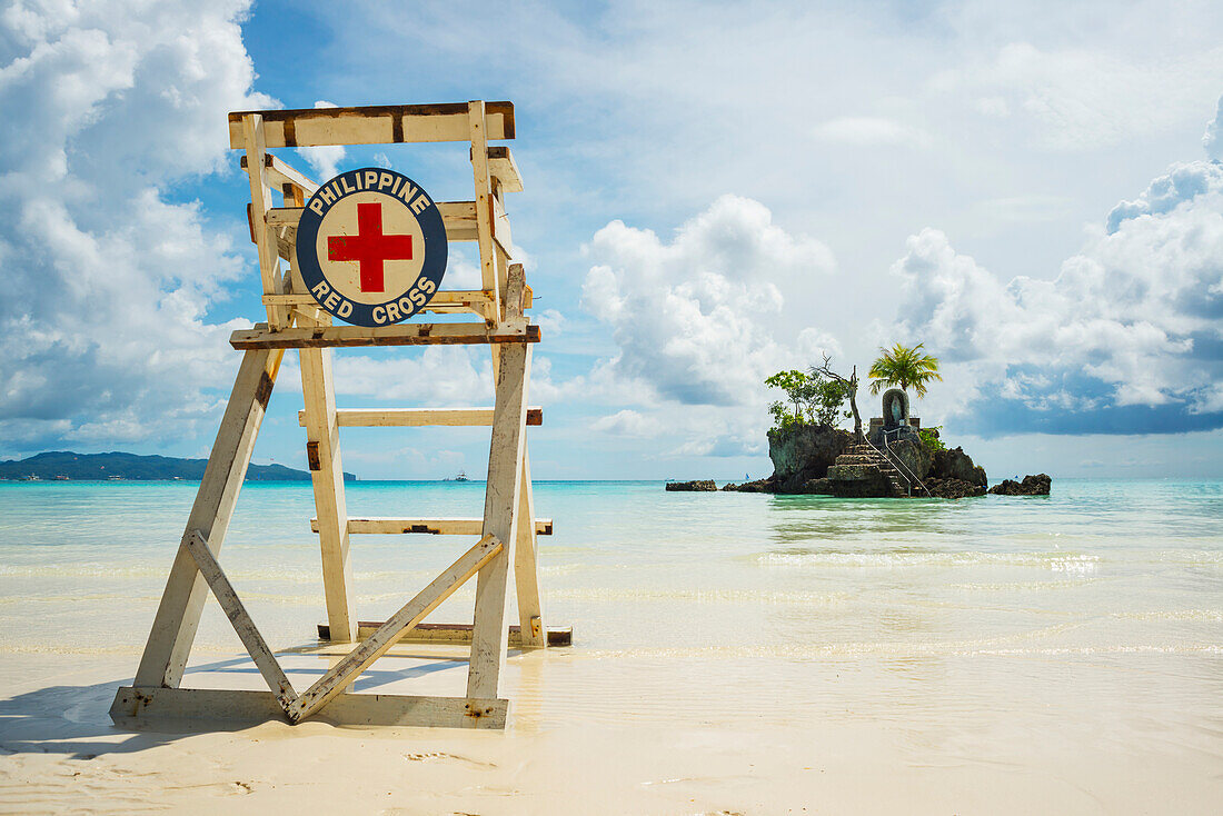 'Red cross lifeguarding chair on Boracay beach; Boracay, Panay, Philippines'