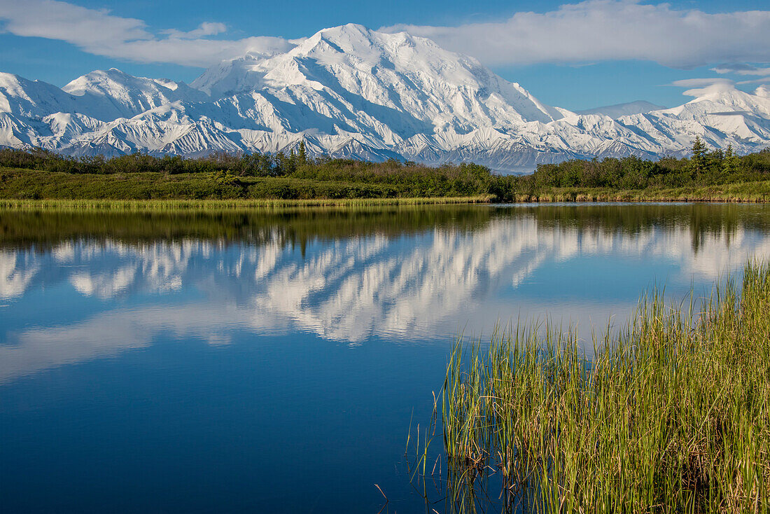 Scenic view of Mt. McKinley reflecting in Reflection Pond, Denali National Park, Interior Alaska, Spring