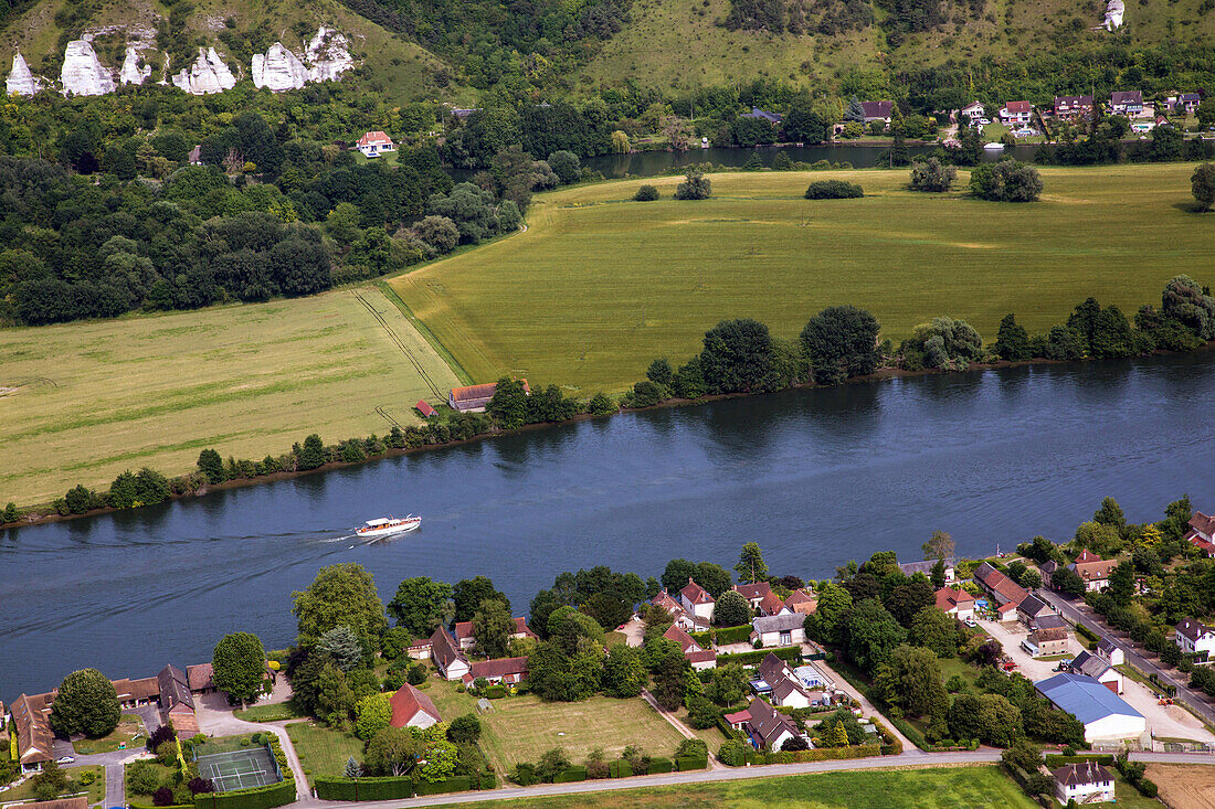 village of tournedos-sur-seine, aerial view of the valley of the seine, eure (27), normandy, france