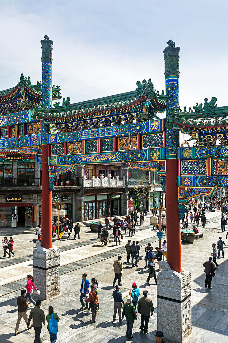 Newly built historically themed traditional street for tourists at Qianmen, Beijing, China, Asia