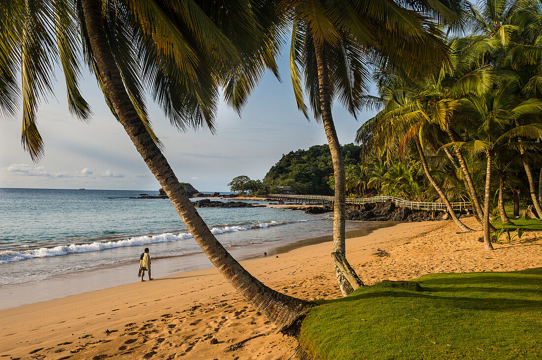 Beautiful beach in the Bom Bom Resort, UNESCO Biosphere Reserve, Principe, Sao Tome and Principe, Atlantic Ocean, Africa