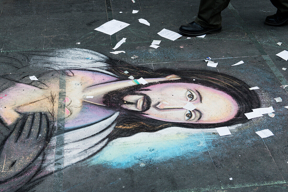Image of Jesus Christ in chalk on a sidewalk, Santiago, Santiago Metropolitan Region, Chile