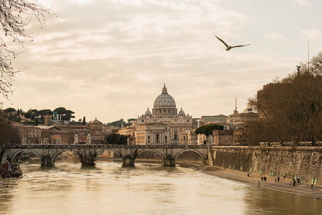 St. Peter's basilica and River Tiber, Rome, Lazio, Italy