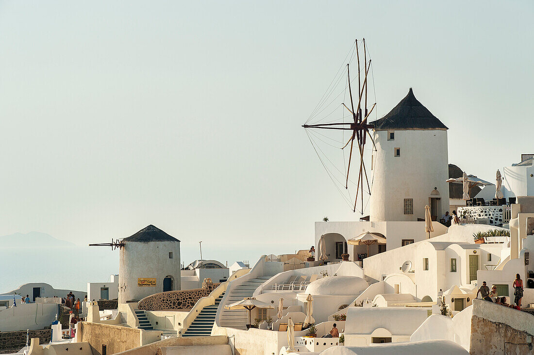 Whitewash buildings and windmill, Oia, Santorini, Greece