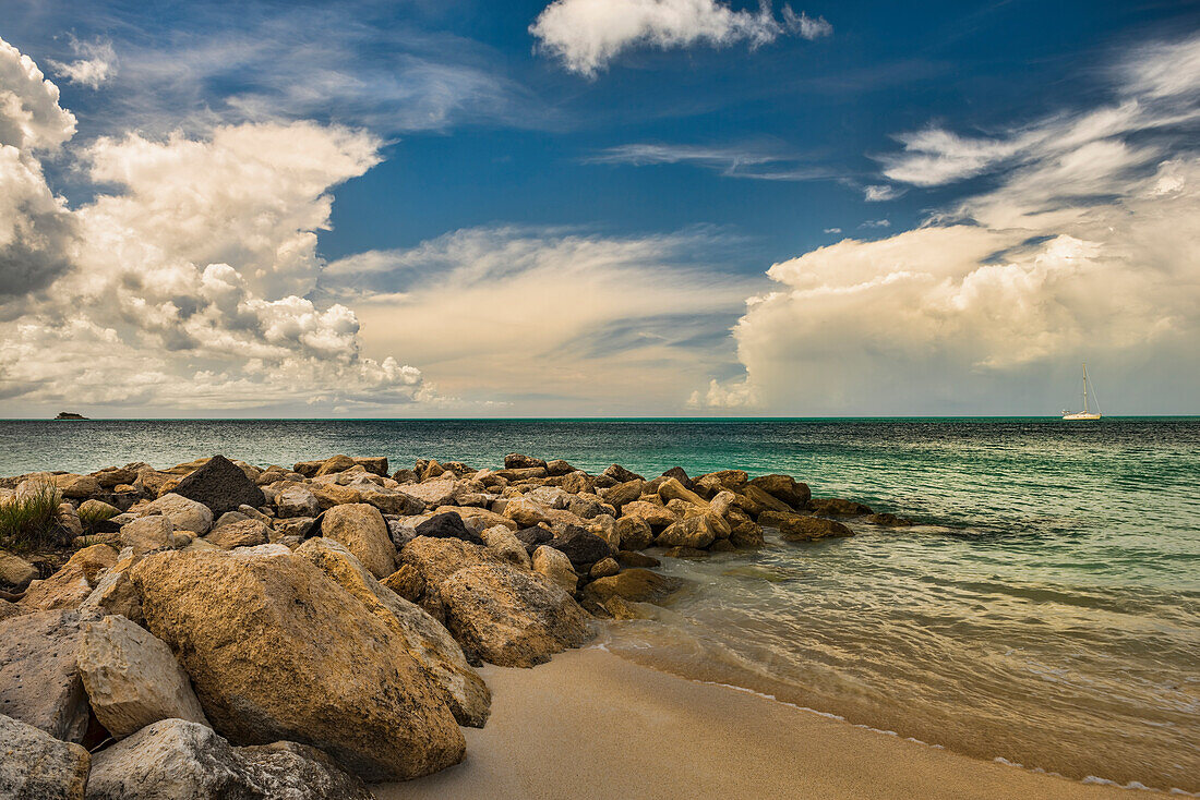 Cumulus clouds over Dickenson Bay, St. John's, Antigua, West Indies