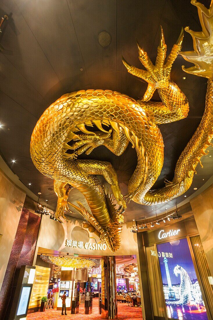 China,Macau,Cotai,City of Dreams Hotel and Casino Complex,Casino Entrance and Chinese Dragon