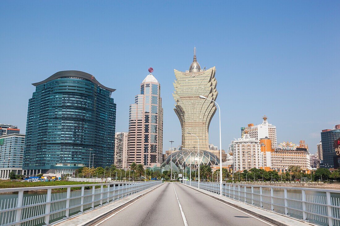 China,Macau,City Skyline with Hotel Grand Lisboa