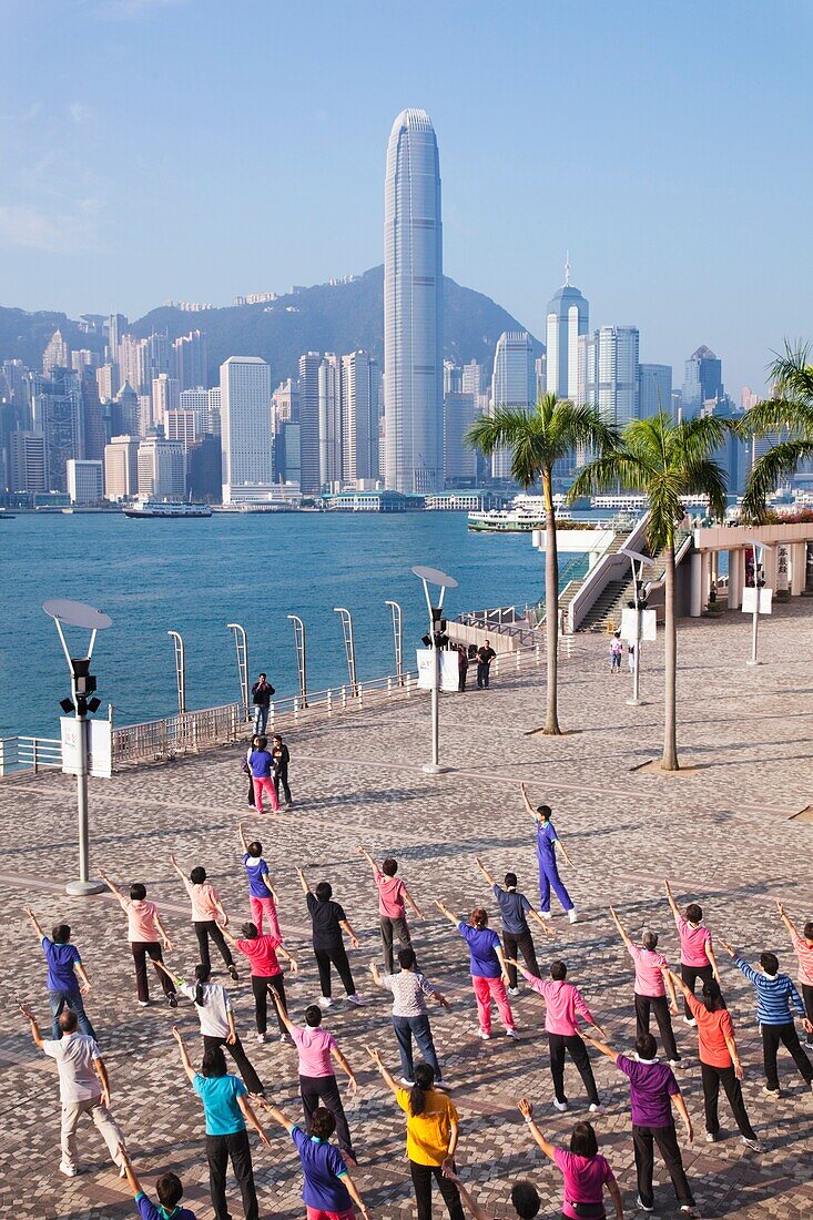 China,Hong Kong,Central,People Exercising and City Skyline