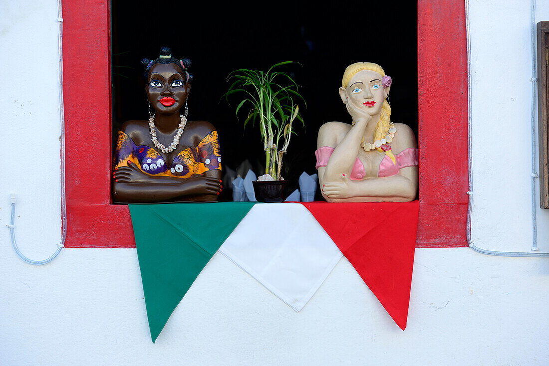 Women statue at window in Ouro Preto, Minas Gerais , Brazil, South America