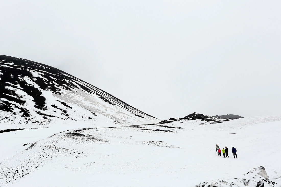 Italy, Sicily, Etna, Montagnola, Tourists visiting a secondary crater