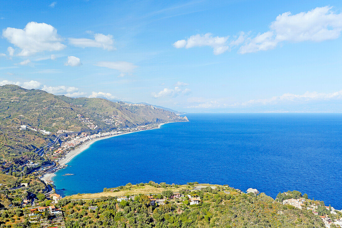 Italy, Sicily, Taormina, View of the coast from the Greek Theatre