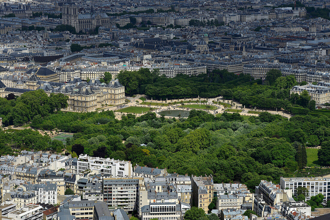 Europe, France, Paris, aerial view of the Senate and the Jardin du Luxembourg