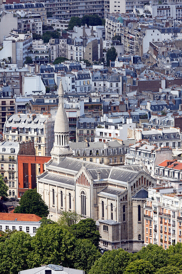 France,Paris, 15th arrondissement, Parc André Citroën, View Auteuil church since the tethered balloon