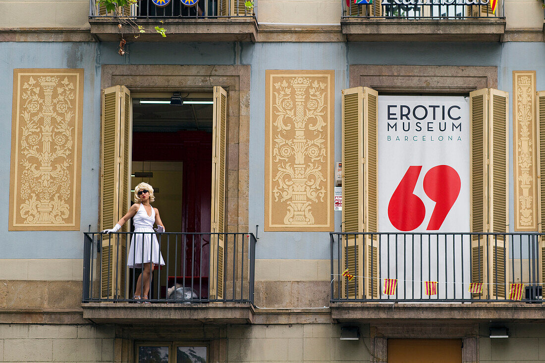 Spain, Catalonia, Barcelona, Rambla, frontage of the erotic museum, May 2014