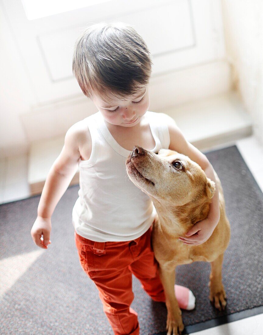 Little boy with a dog