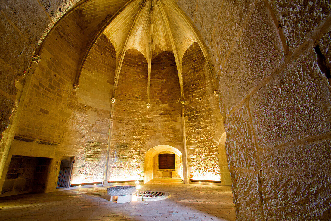 on the first floor, the knightsÆ room in the constance tower. it was here, in the 18th century, where protestants were imprisoned, of whom the most well-known was marie durand, aigues-mortes, gard, camargue, france