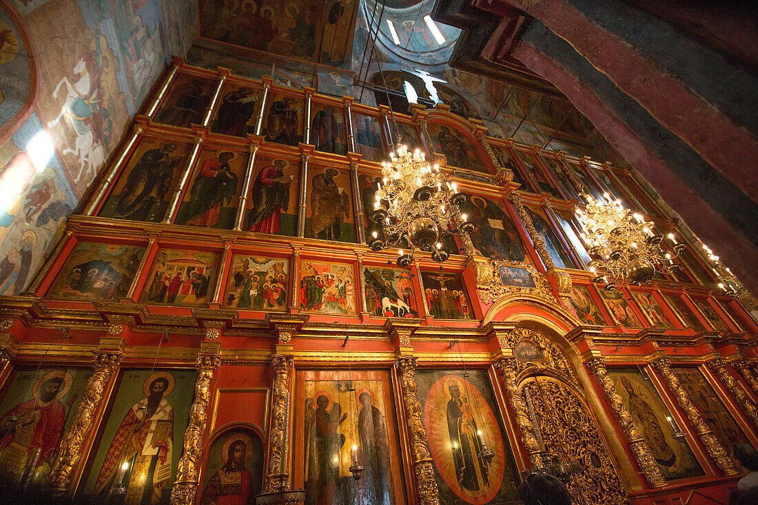 interior of the cathedral of the archangel, iconostasis, kremlin, moscow, russia