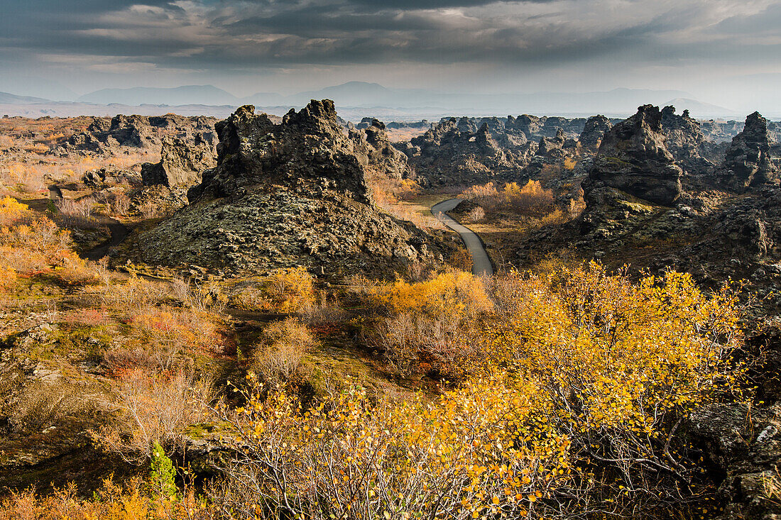 dimmuborgir and its black castles near myvatn lake, northern iceland in the region of the volcano krafla, iceland, europe