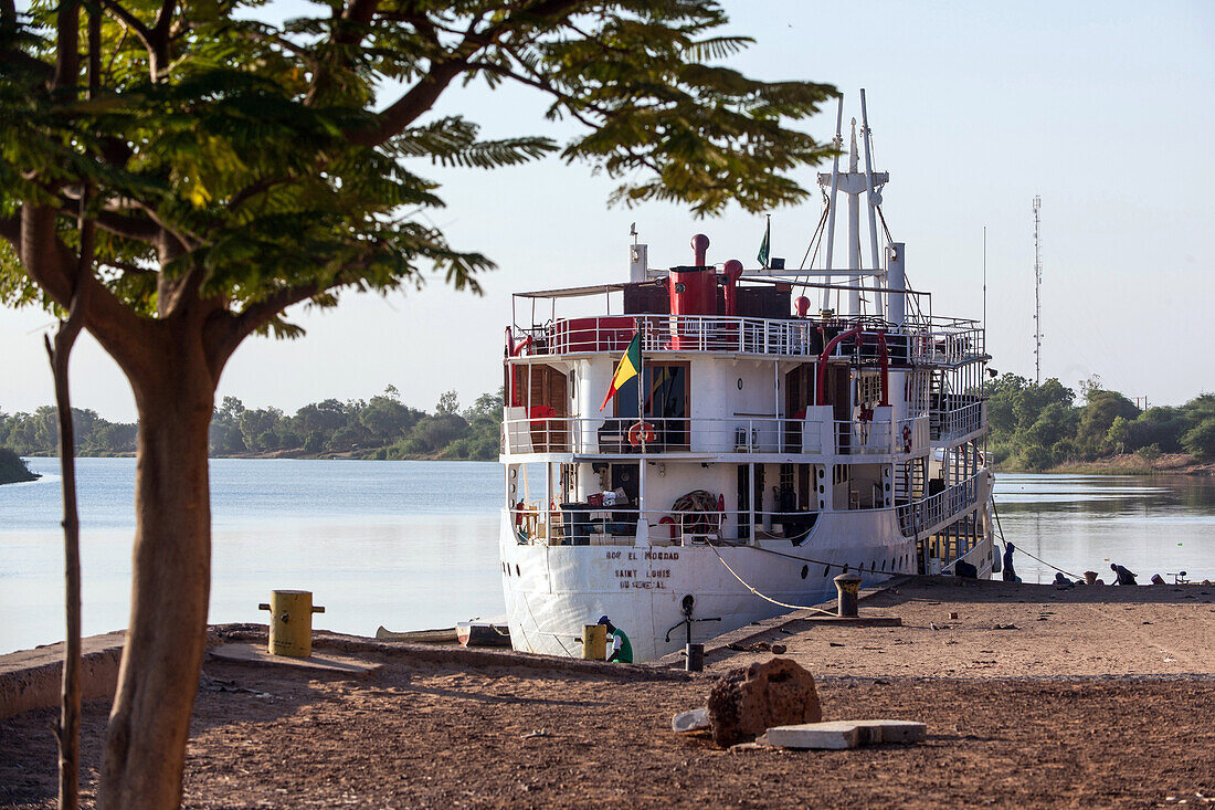 bou el mogdad cruise boat from the senegal river company, quay of podor, senegal, west africa
