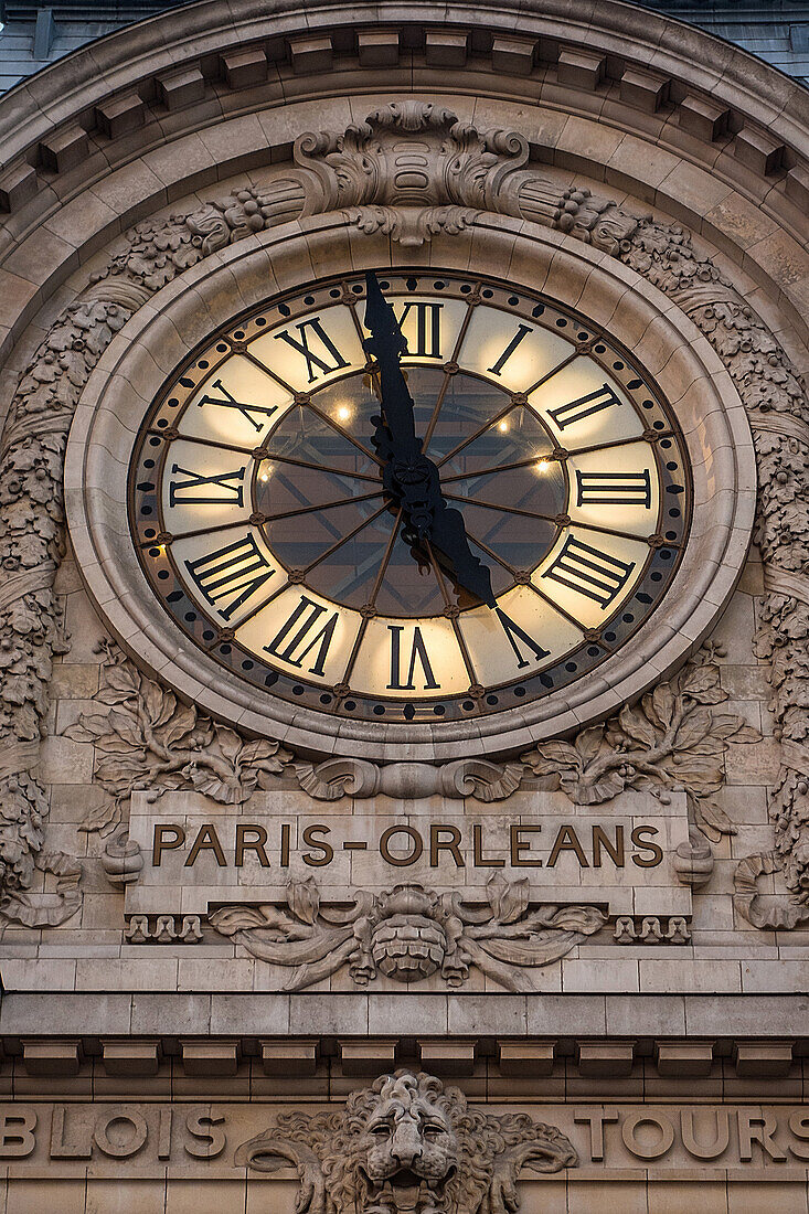 paris-orleans clock, facade of the old station that has become the orsay museum, quay anatole france, paris, ile-de-france (75), france