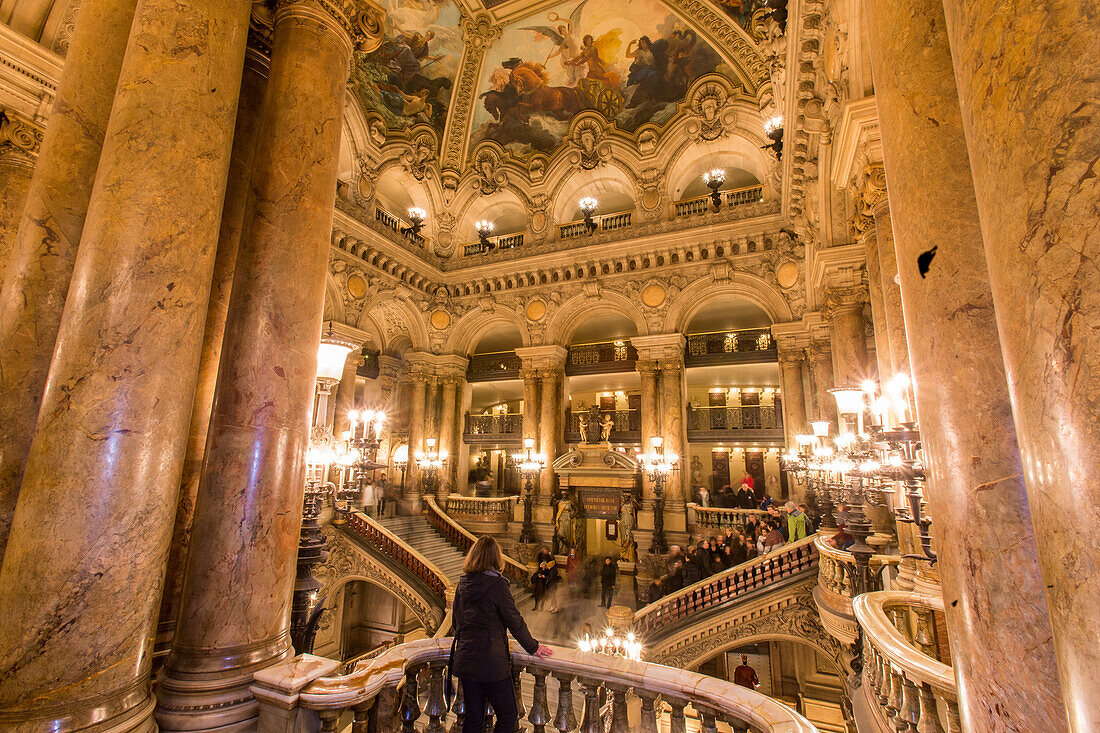 big marble stairway, opera garnier, palais garnier, 9th arrondissement, (75), paris, ile-de-france, france