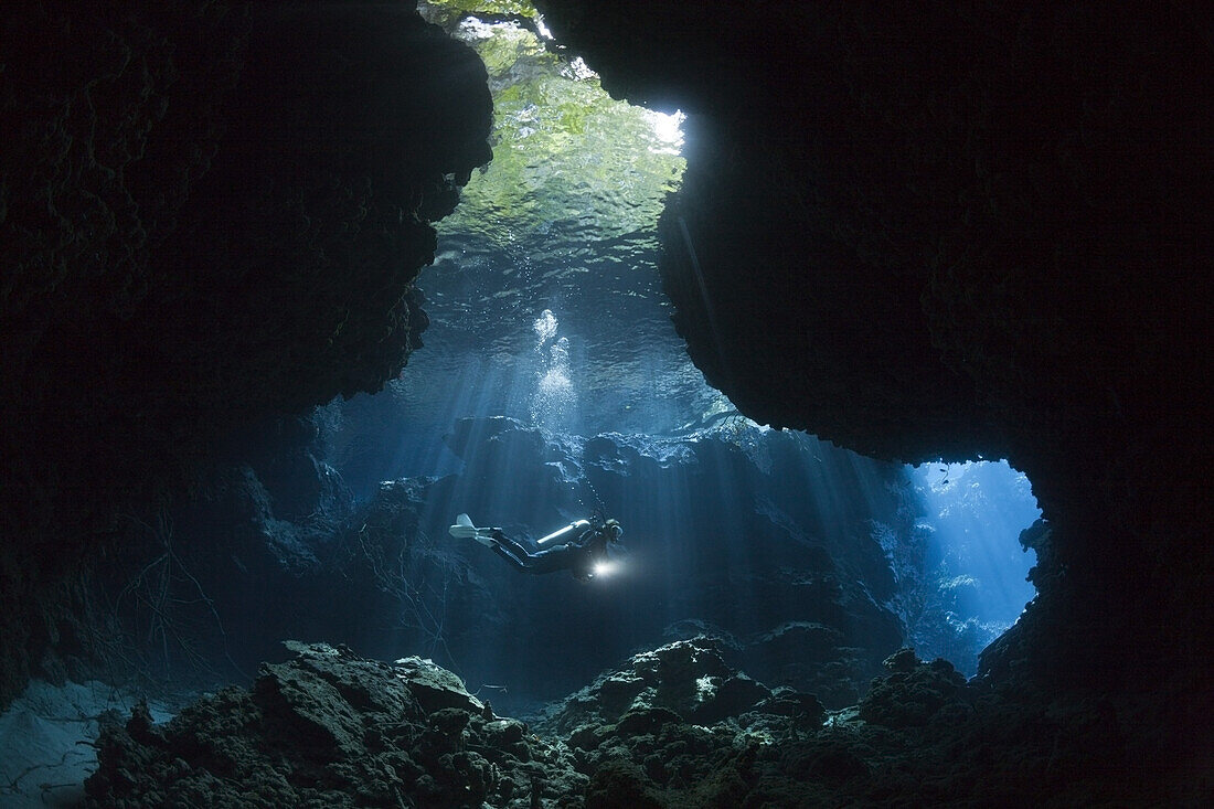 Scuba Diving in Mbuco Caves, Marovo Lagoon, Solomon Islands