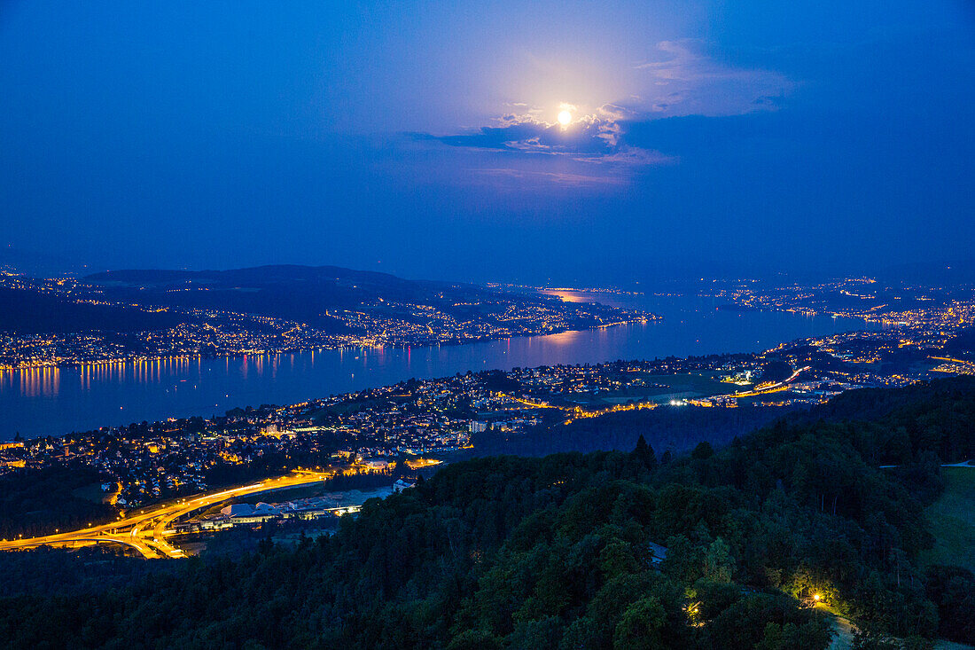 Fullmoon over Zurich at night, Zurich, Switzerland