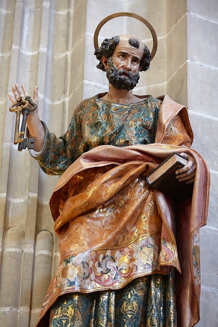 Statue of Saint Peter in Jerez cathedral (Antigua Colegiata de San Salvador, 18th-19th c,), Jerez de la Frontera, Spain